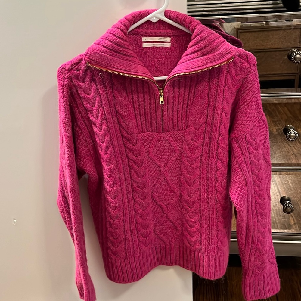 Anthropologie Pink Knit Half Zip